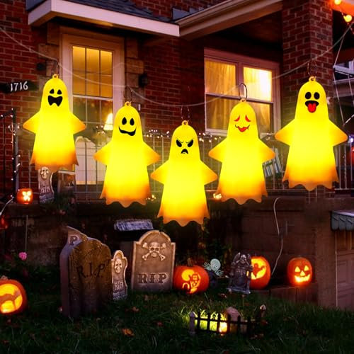 Halloween Lichterketten Geist, 5 Stück Halloween Deko Licht,Geister Lichterkette,Innen Außenlaterne Gärten Party Dekoration,Lichter für Party,Garten,Außendekoration