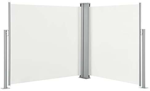 Homgoday Auvent Latéral Rétractable Crème 120 x 600 cm, Protection de l'intimité et Vent, Paravent Store Clôture de Jardin, Extensible Brise Vue pour Extérieur Balcon Terrasse