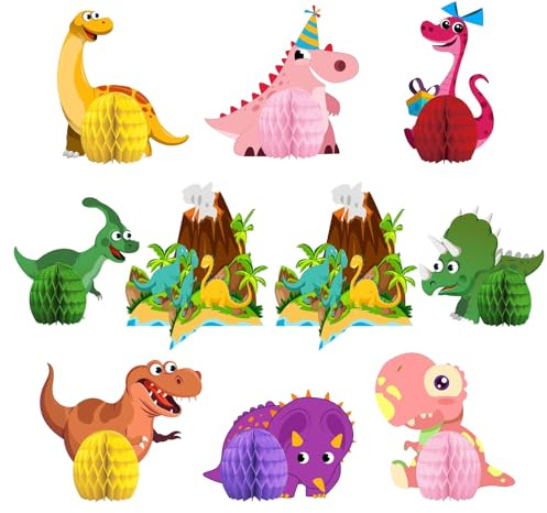 9-teiliges Dinosaurier-Geburtstagsdeko Set, Tischdeko für Kindergeburtstag, Honigwaben Deko für Partytisch