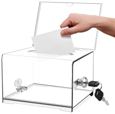 SPORWAY Acryl Spendenbox: 16x12x10cm Abschließbar AcrylWahlurne, Acrylspendenbox mit Schlüssel, Losbox, Empfohlene Box, Aufbewahrungsbox für Stimmzettel, Gewinnspiele, Wettbewerbe (Transparent)