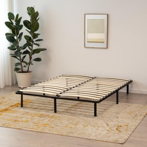 i-flair Metallbett mit Lattenrost NAMARA 200x200 cm - Höhe: 28 cm, stabiles Gästebett mit Stauraum auf Füßen, geeignet für alle Matratzen - Schwarz