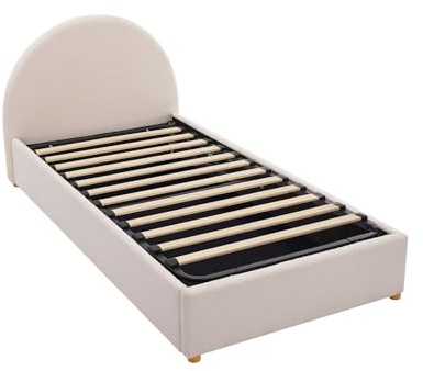 Vente-unique - Bett mit Bettkasten - 90 x 190 cm - Bouclé-Stoff - Cremefarben - LIRIMO
