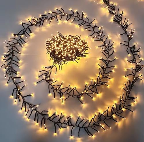 Stringa catena luminosa natalizia luci di natale a grappolo LED millepiedi decorazioni interni esterni e alberi bassa tensione 31V cavo verde e giochi luce festone (LUCE CALDA, 750 LED - 15 METRI)