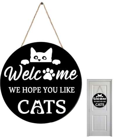 Panneau « Welcome Hope You Like Cats » | Panneau de bienvenue en bois pour porte d'entrée, panneau de bienvenue pour décoration de porche, porte, clôture, cour, décoration d'intérieur, amoureux des