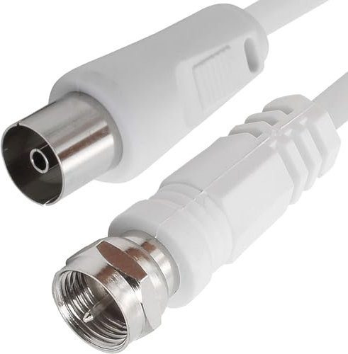 TECHZOCO Cable Antena-satelite, Cable TV Sat 75 Ohm, Conector RF coaxial Hembra a Conector Tipo F Macho, Sat Freesat Sky Virgin BT TV HDTV DVB DVD Radio/Coax, 70 dB, Blanco, 2.50 Metros