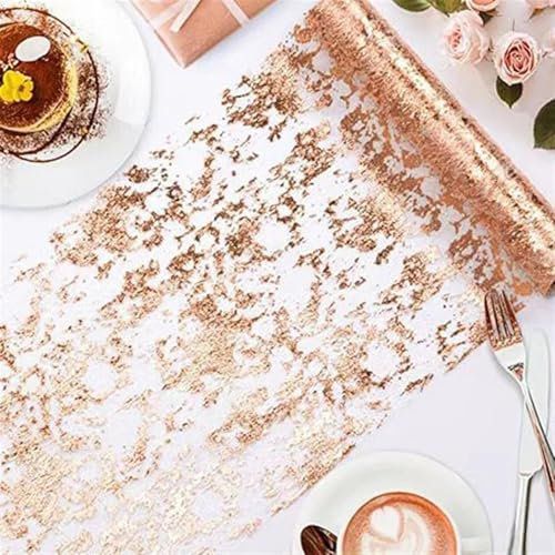 Chemins de table, Feuille métallique à paillettes rectangulaires fines dorées, rouleau de maille fine, décoration de mariage et de noël, décoration de noël et du nouvel an(Rose Gold,28x500cm)