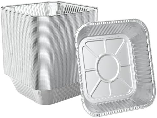 LATERN 50 Piezas Bandejas para Hornear de Papel de Aluminio, 20CM x 20CM x 4CM Bandejas Desechables para Asar Apto para Horno y Congelador Cocinar Hornear Sartenes para Asar para Fiestas Servir Comida