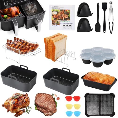YAOYIN Moule Air Fryer, Accessoires Air Fryer pour Ninja AF400EU AF451EU DZ401, Dual Zone Ninja Air Fryer Accessoires Moule Silicone Air Fryer, Grilles de Cuisson, Anti-éclaboussures Accessoires etc