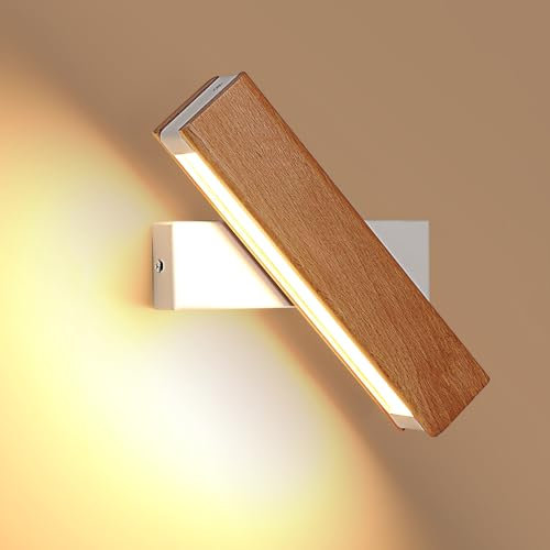 DELIPOP Applique Murale Intérieure LED, 360° Rotatif Moderne Lampe Murale en Bois, Éclairage Mural Aluminium pour Salon Chambre Couloir Hôtel Escalier, 3000K Blanc Chaud