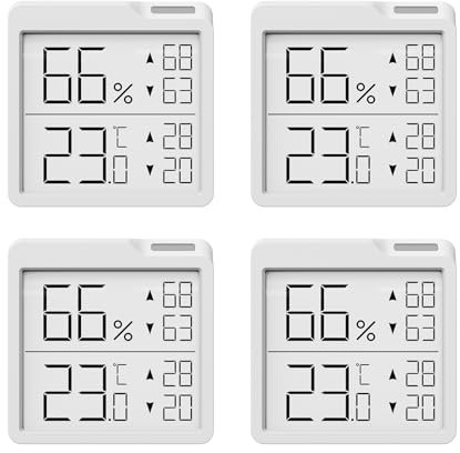 4 Stück - OPPERD Hygrometer Raumthermometer - Kleiner Digitaler Luftfeuchtigkeitsmesser mit Max/Min-Funktion Thermometer innen, Präziser Feuchtigkeitsmesser für Schlafzimmer, Kinderzimmer, Wohnzimmer