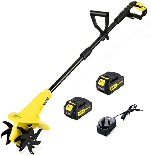 PHIWOS 20V Cordless Tiller Cultivator, Garden Soil Rotavator, 20cm Working Width, 13cm Working Depth, 2 * 4.0Ah Battery and Charger Include