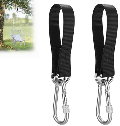 Lyivisk Lot de 2 sangles en nylon indéchirable pour hamac, balançoire, fauteuil suspendu, balançoire intérieure, 30 cm, suspension de balançoire avec anneaux en D épais noir