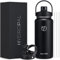 HydroPal Insulated Water Bottle with 2-in-1 Lid (Chug Lid/Straw Lid),40oz Double Walled Vacuum Stainless Steel Water Bottles, Water Jug with Straw, Wide Mouth (Black)