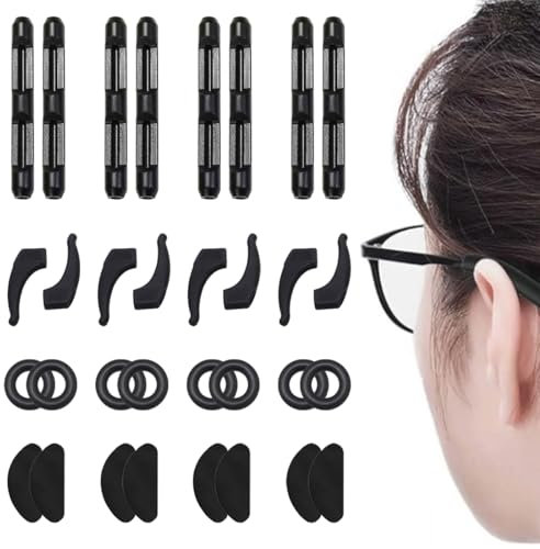 COYUN 16 Paar Brillen Antirutsch Brillen Ohrpolster Brillenhalter Brillen Brille Nasenpads Antirutsch Silikon Nasenpads Weiche Brillen Halter Rutschfeste Gläser Ohrhaken Brillen Ohr Pads, Schwarz