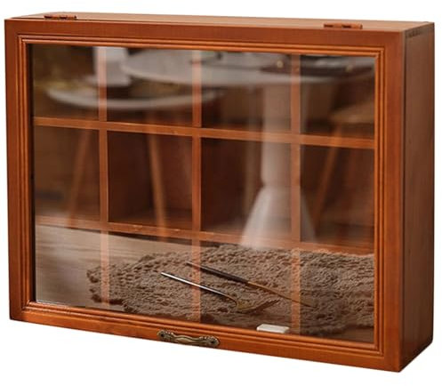 DECORN Coffee Mug Display Rack Cabinet with Glass Front Door Wooden Shelves Shelf Rustic Shot Glass Display Case Wall Mounted Holder Shadow Box,Small