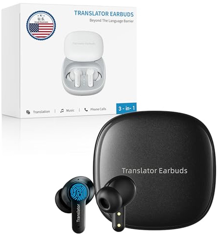ANFIER M3 KI Übersetzer Kopfhörer, 3-in-1 Echtzeit Sprachübersetzer mit 164 Online & 11 Offline Sprachen, AI Translator Earbuds 5 Modi mit App, Kopfhörer Übersetzer Wirtschaft ohne ABO-Gebühr Schwarz