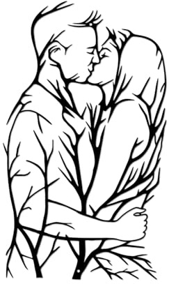 DUOOLN Metall Paar Lebensbaum Wanddekoration, Modernes Wandbild Wandskulptur, Liebespaar KüSsend Wand HäNgende Kunst, Badezimmer Dekoration,Romantische Wanddekoration Schlafzimmer-Schwarzes 43x25cm