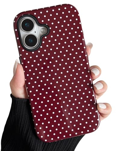 ZTOFERA Magnetic for iPhone 16 Case,Cute Polka Dot Design,Wine Red | Compatible with Magsafe,Girly Aesthetic Chic Style,Dual Layer Hybrid Shockproof Protection