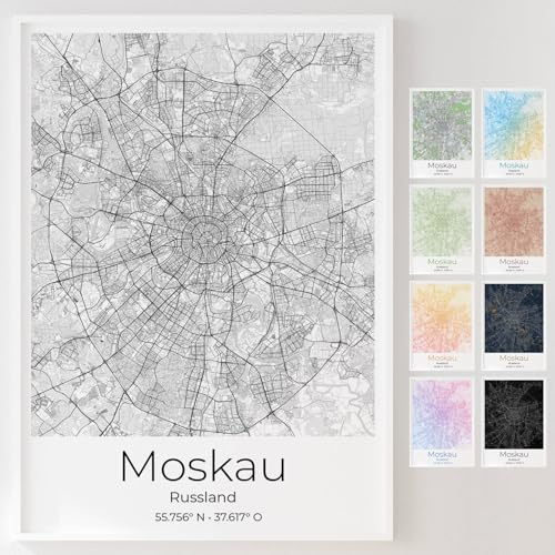 Mapdify Moskau personalisiertes Stadtposter, dein Lieblingsort als Wandposter, Karte deiner Stadt, personalisiertes Andenken an Moskau – Stil: Pure