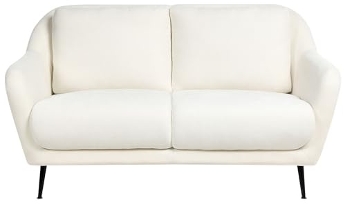 Beliani Sofa Chenille Stoff weiß 2-Sitzer dick gepolsterte Sitzfläche Eiby
