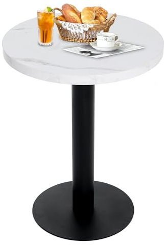 Mingone Esstisch Runder für 2 Personen, Ø60 cm Weiß | Küchentisch mit Marmoroptik - Tischplatte aus MDF & Metallgestell - Für Küche, Esszimmer, Balkon, Wohnzimmer