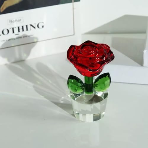 DECRZPB Kristall Figur rote Rosen Ornament Glas Blumen Geburtstag Hochzeit Geschenk Wohnzimmer Esstisch Dekor