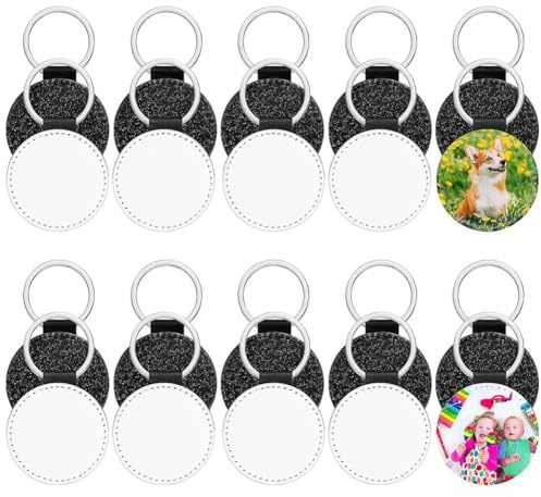 NONDK 20 Pcs Leather Keychain Blanks Bulk Sublimation Keychain Blank PU Leather Gifts Glitter Heat Transfer Keyring DIY Craft