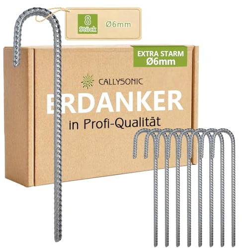 8 Stück Erdanker Bodenanker - 30CM x Ø6mm Heringe Erdnägel Stabil, J Form Heringe Zelt, Zeltheringe zum Befestigen von Trampolin Zaun Zelten Camping Vordächern 1502004025