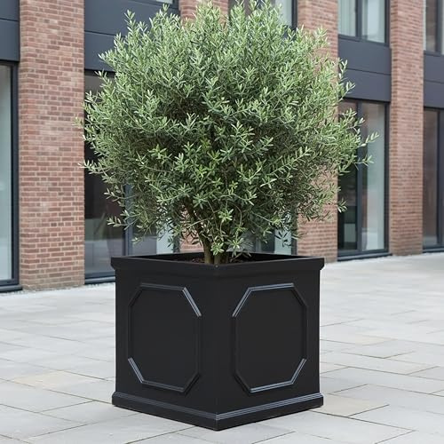 IDEALIST Large Plant Pots 55cm Plant Pot Faux Lead Reinforced Stone 166L | 1 Pack, L55 W55 H55 cm, for Trees, Charcoal Grey, Frostproof, Drainage Holes, Lightweight, Chelsea Box, Large Size
