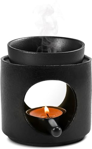 katmerio Duftlampe Teelicht, Duftöl Lampe, Duftlampe für Ätherische Öle, Aromalampe mit Kerzenlöffel, Abnehmbare Schale für Duftwachs und Duftöl (Matt Schwarz)
