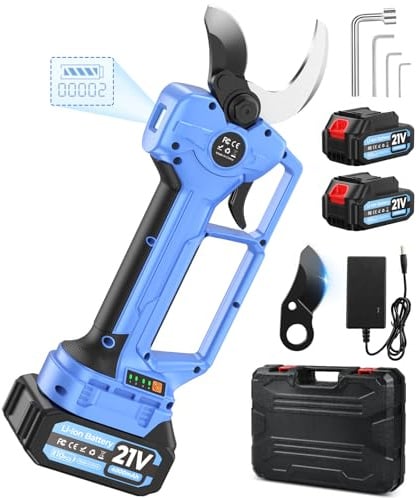 Sécateur électrique Sans Fil,Ouverture de lame 70 mm & Capacité de coupe 60mm, 1500W Sécateur Électrique Avec 2 * 4.0Ah, Lames SK7 & Affichage LED. Convient aux arbres Fruitiers et au Jardinage