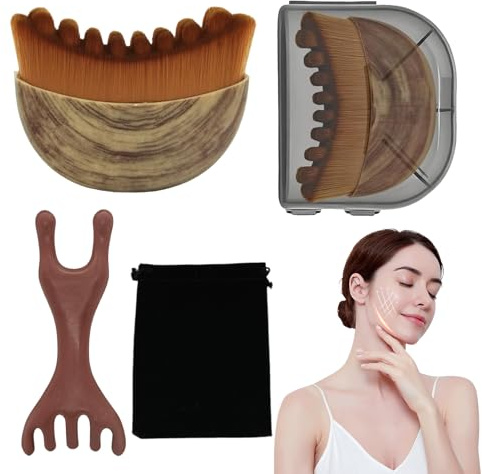 Alpenfaser Gesichtsbürste,Lymphatic Contour Face Brush mit 1 Massagekamm | Lymphdrainage Massagegerät Kinn und Kieferformung Gesichtsreinigung,Alpenfaser Lymphdrainage Bürste (mit Aufbewahrungstasche)