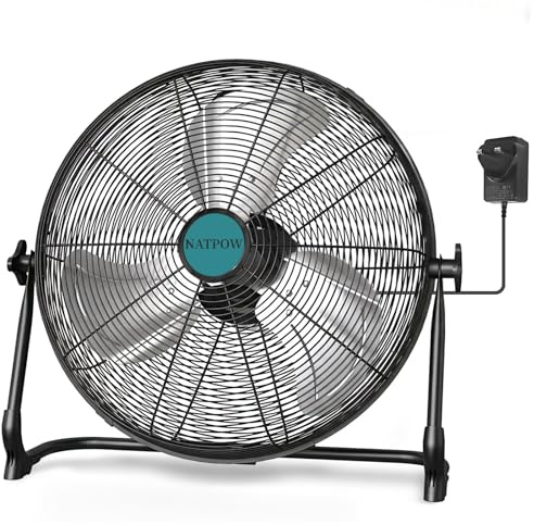 NATPOW 16 Cordless Floor Fan Compatible with makita 18V Battery, Cooling Metal Industrial Fan Low Noise with AC Adapter 2500CFM, USB Phone Charging for Outdoor Gym Garage Jobsite Camping (No Battery)