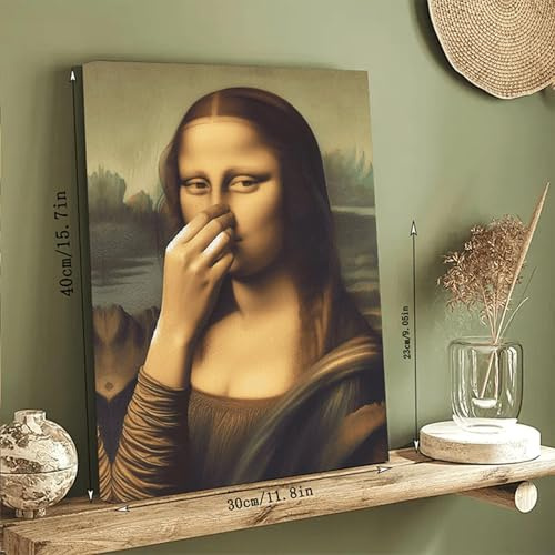 Mona Lisa Toilette, 30x40cm, Die Ihre Nase Hält, Mona Lisa Bild Badezimmer Kunst, Vintage Toiletten Humorposter, Für Restaurant Hotel Garten Innenbereich