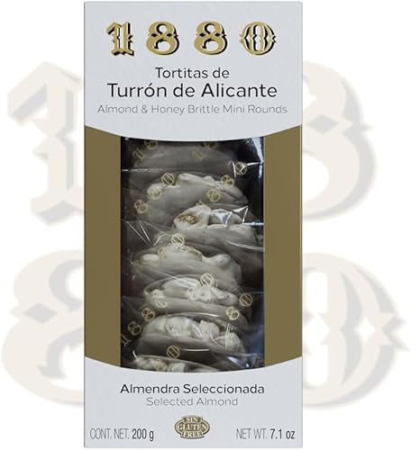 1880 - Mini galettes de Touron d'Alicante, Qualité Suprême, sucrerie typique de Noël, Recette Artisanale, 200g (Lot de 5)