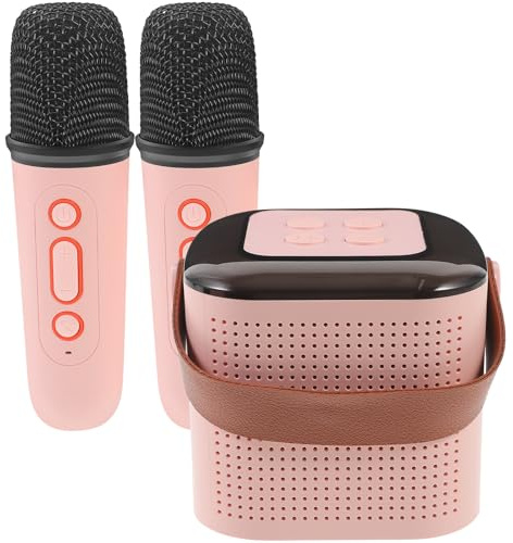Portable Karaoke Speaker with Microphone, Mini Wireless Soundbox | Pink Abs Build, Wireless Technology, Portable Design, Office or Occasion Use, Set Includes 2 Microphones