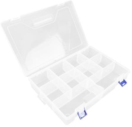 Artibetter PVC Storage Box with 10 Adjustable Compartments, Tight-Fitting Lid for Accessories and Small Parts, Desktop Tool Organiser