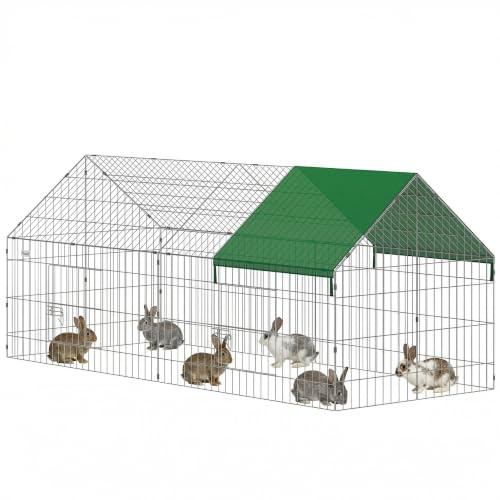 PawHut Kleintierstall Entenstall mit Spitzdach 180 x 75 x 75 cm Grün | Schutzabdeckung, Abschließbare Türen, Kaninchenstall, Für Indoor Outdoor