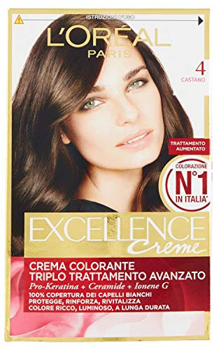 l'Oréal Paris Excellence Crema Colorante Triplo Trattamento Avanzato, 4 Castano - 1 Pacco