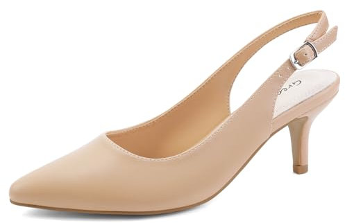 Greatonu Slingback Donna Scarpe Eleganti Decollete con Tacco Medio a Gattino e Punta, Nude EU 41