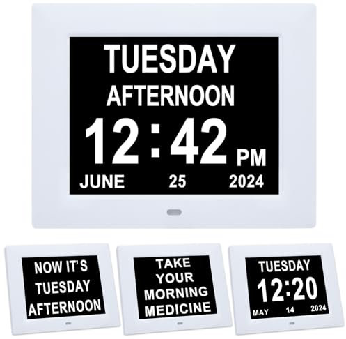 Jaihonda Large Digital Day Calendar Clock,Dementia Clocks with Day and Date for Elderly,8 Alarm Options Memory Loss Alzheimers Clock for Seniors