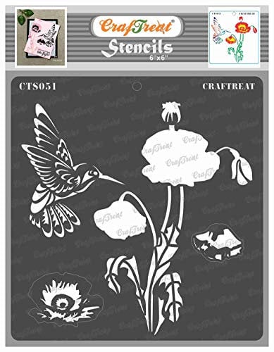 CrafTreat Reusable Layered Poppy Flower Stencils for Painting on Wood, Canvas, Paper, Fabric, Wall and Tile - Poppy Flower Stencil - 6x6 Inch - DIY Art and Craft Stencils for Painting Flowers Garden