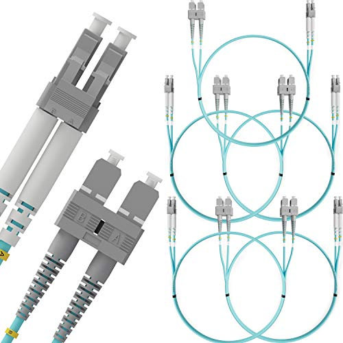 Beyondtech PureOptics Lot de 5 câbles de raccordement en fibre optique duplex multimode LC vers SC 50/125um OM3 10G LSZH 3 m