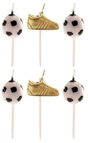dekora - Kuchendeko Geburtstag Fußball Geburtstagskerzen Kinder - Ball und Goldener Schuh 345335 Bunt 6 pcs