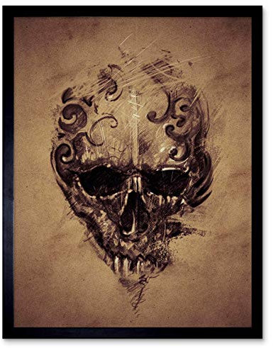 Wee Blue Coo Painting Drawing Tattoo Creepy Skull Gothic Grunge Art Print Framed Poster Wall Decor Kunstdruck Poster Wand-Dekor-12X16 Zoll