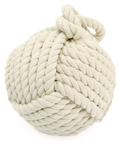Carousel Home and Gifts Heavy Nautical Knot Rope Doorstop ~ Novelty Door Stop, White Door Stopper Ball
