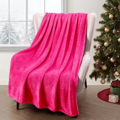 Exclusivo Mezcla Extra Large Fleece Throw Blanket for Couch, Sofa, 300GSM Super Soft and Warm Blankets, Hot Pink Throw All Season Use, Cozy, Plush, Lightweight, 127x178 CM