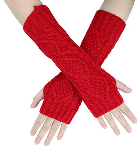 Handwärmer Fingerlose Gestrickt Armwärmer Halbfinger Winterhandschuhe Handgelenk Arm Pulswärmer Fäustlinge Handgelenkwärmer Rhombus Muster Armstulpen Strickhandschuhe für Damen Mädchen