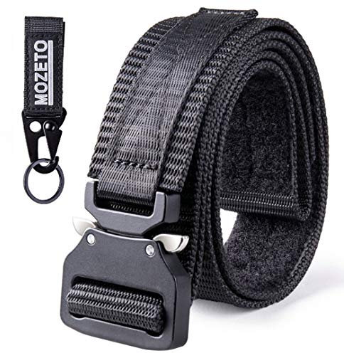 MOZETO Taktischer Gürtel, 2020 NEU Militär Gürtel, mit Schluesselhaken und Klettverschluss Schnellverschluss Geeignet, Gürtel für Outdoor, Arbeit, Militär, Freizeit, Jagen,2020. Schwarz,S-115cm