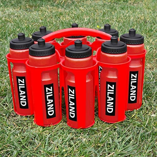 Ziland Academy Easy Squeeze Water Bottle Set - [8 x 700ml Bottles 1 x Carrier] [Choose Your Colour] Designed for Sport Teams (Red - Red Carrier)